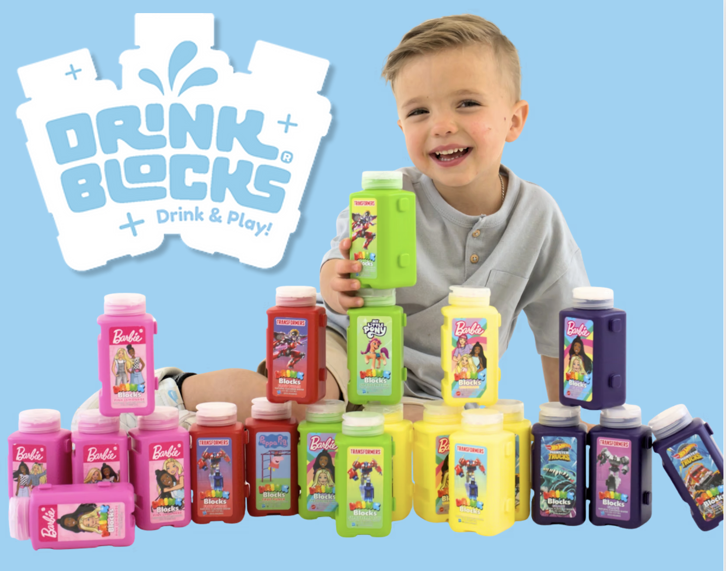 Drink Blocks children's drink play product display.