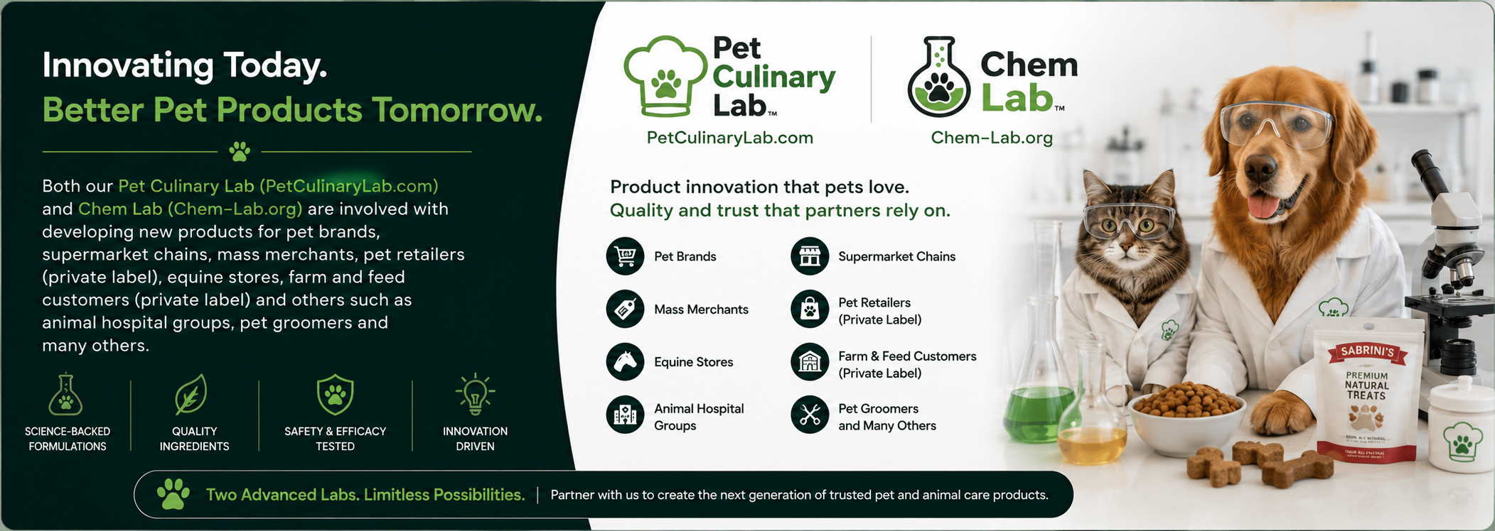 Pet Culinary Lab and Chem Lab innovation for pet product development.