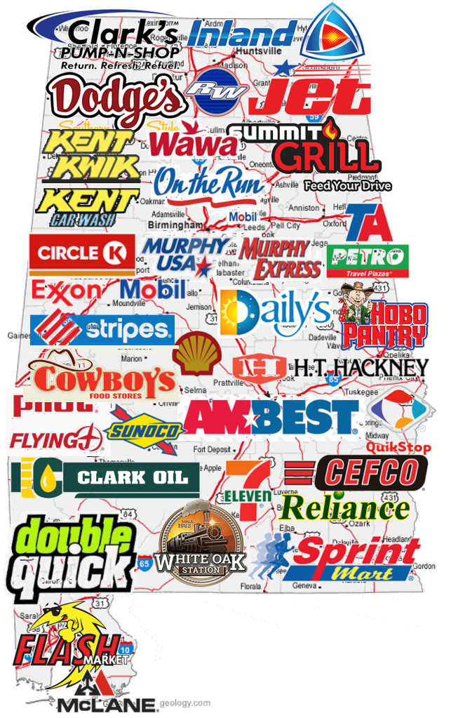 Alabama convenience store brands map