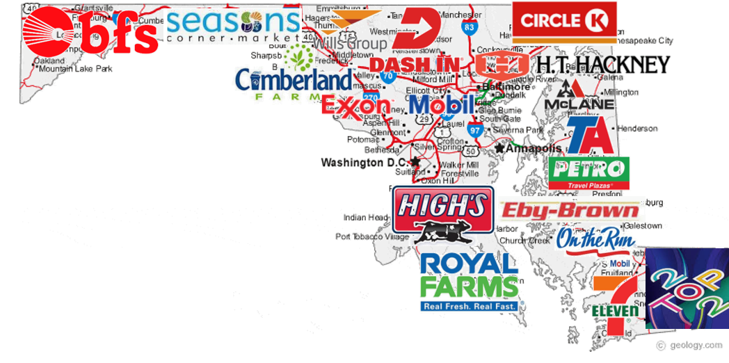 Maryland convenience store brands map