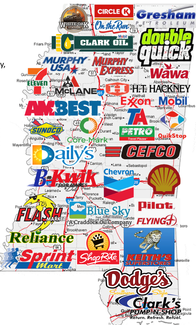 Mississippi convenience store brands map